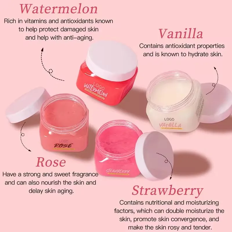Custom logo Body Skin Care Organic Strawberry Shea Butter Moisturizing Natural Exfoliating Sugar Whitening Body Scrub(pic3)