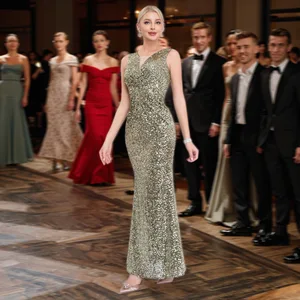 Clothing Manufacturer New Women's Sleeveless Sequin Mermaid Evening Gown Women's Party Wear Ladylike Elegant Dress