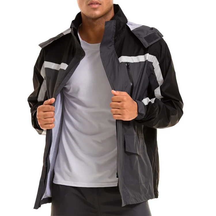 Reflective Safety Clothing Manufacturer Mens Rain Coat Jackets Waterproof With Hood, Outdoor Hiking 