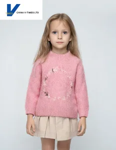 China V-Times 2026 Autumn Girls' Sweater New Children's Knitted Pullover Embroidery Spring Autumn Baby Clothes Kids' Fashion