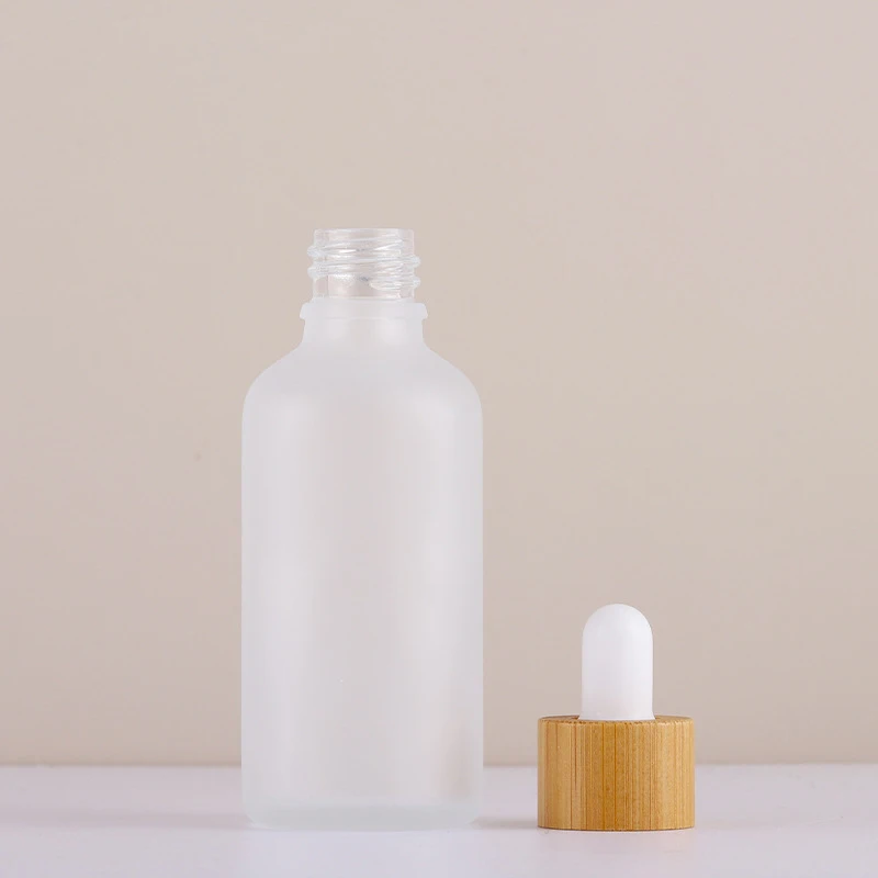 5ml 50ml Empty Glass Dropper Bottle With Bamboo Lid Frosted Glass