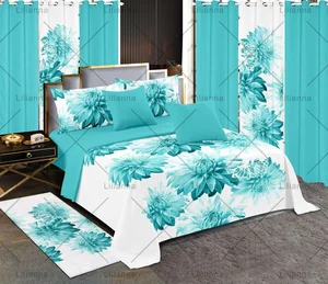 Hot Selling 13pcs 100% Polyester Bed Sheet with Curtains king Size Bedding Set for Bedroom Low MOQ