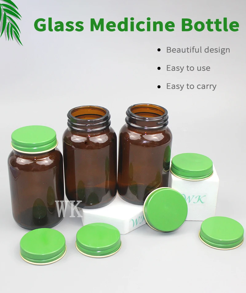 Pills Container Glass 150cc Amber Glass Pill Tablets Capsule Bottle Straight Vitamin Bottles ...