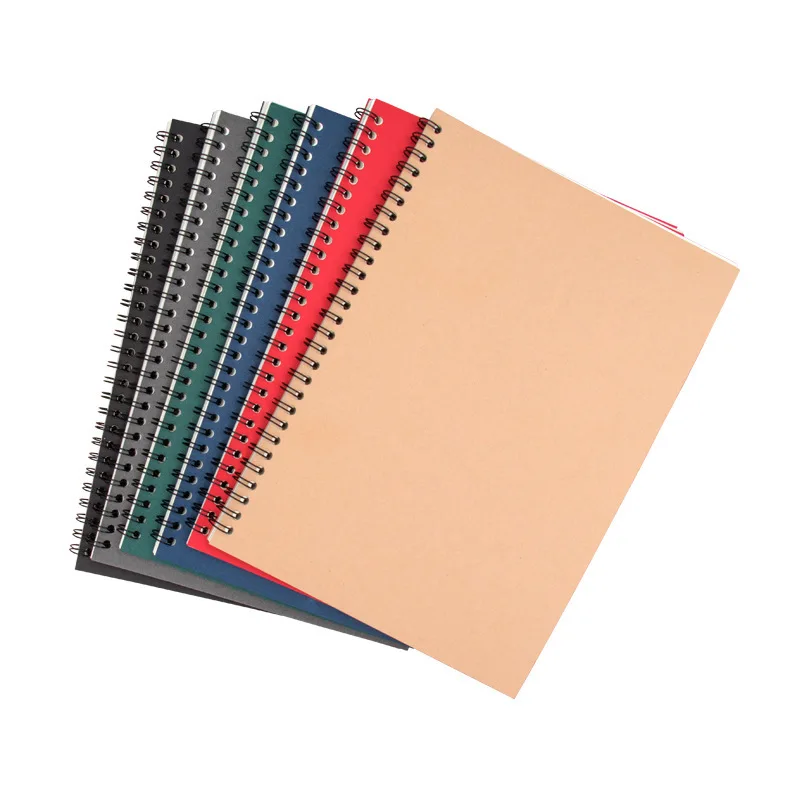 Custom Creative Spiral Weekly Monthly Planner A5 Size Coated Kraft Paper Cover Diary Notebook with Leather Line Grid Paper