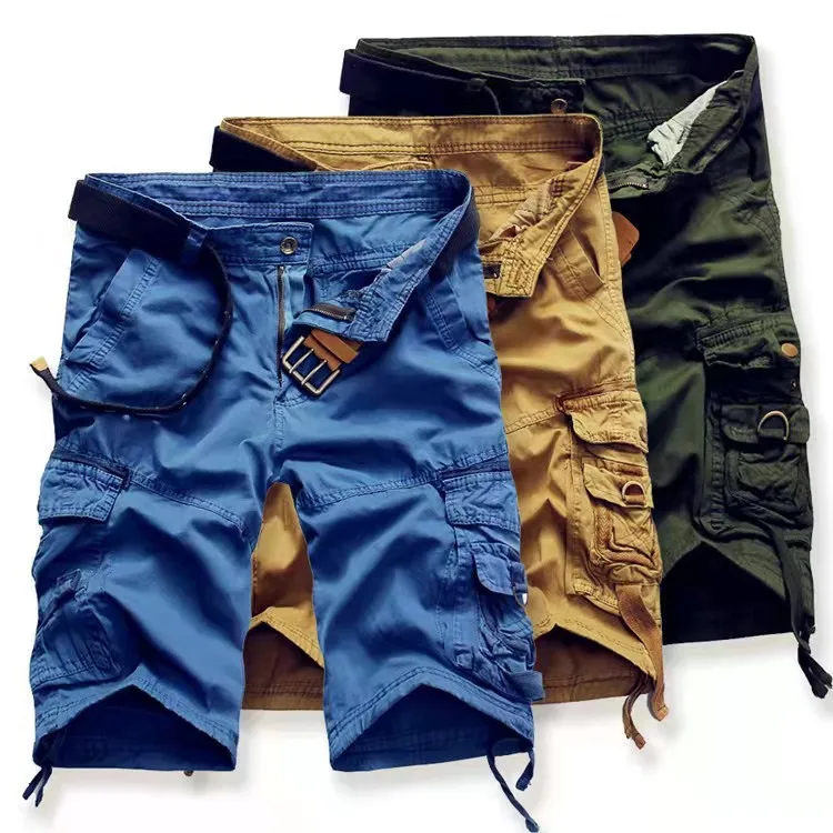 Sommar herrshorts med flera fickor, raka cargoshorts i bomull, för casual bruk, 814_voghion.com