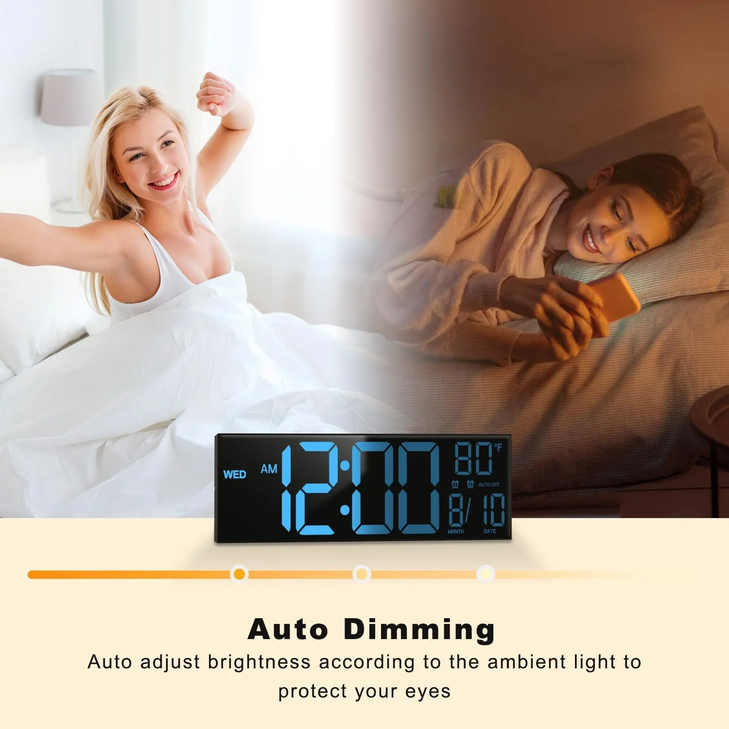 Large 16-inch LED digital clock, remote control, adjustable brightness, temperature and humidity display, ABS for living room