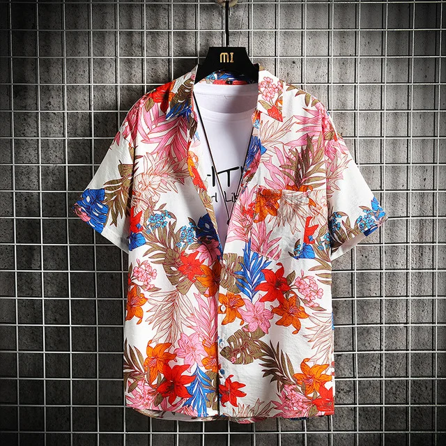 Men's New Fashion High Quality Shirt Cotton Beach Floral  Short  Sleeve Shirt Casual  Shirt