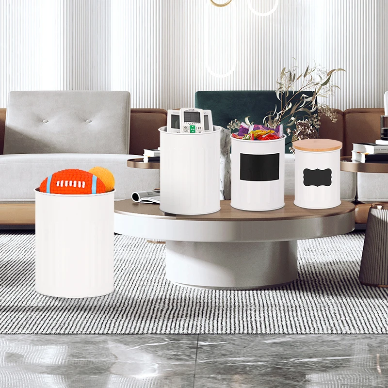 DIY Creative Cookies Storage Tank Write the Name You Like Metal Storage Canister With Bamboo Lid White Storage Container