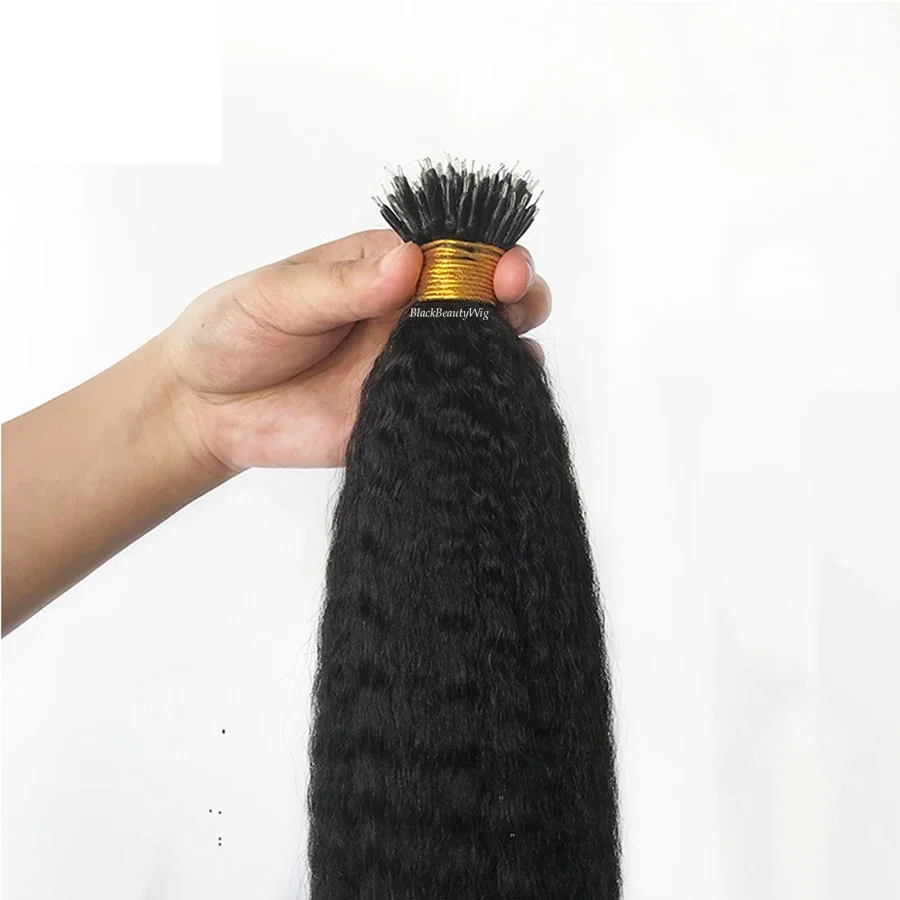 „Microlink Nano“ žmogaus plaukų priauginimui, tiesūs braziliški „Remy“ karoliukai, šiurkštūs itališki „Yaki“ 100 g, 100 sruogų_voghion.com