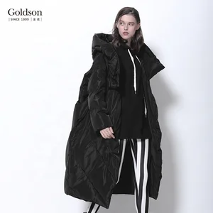 Russian New Fashion Winter Ladies Long Heavy Quilted Warm Women Clothes Coats Hooded Waterproof Polyester Lining Duck Filling