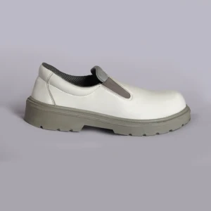 Unisex White Low Top Cow Leather Slip-on Safety Shoe Steel Toe Anti Smash Anti-Puncture Security Shoe for Indoor Outdoor Kitchen