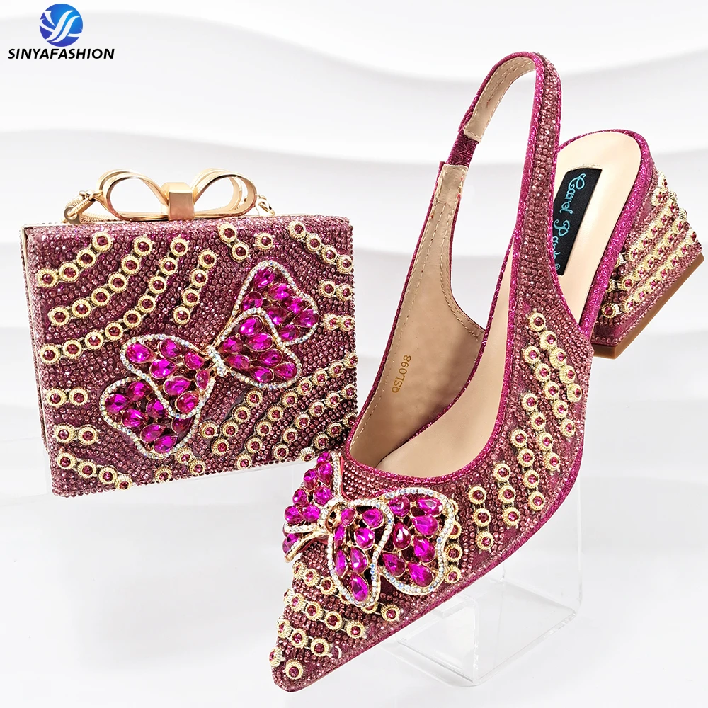 Sinya Flower Shoes Bag Set With Stones Beautiful Italian Shoes to Match Bag Set Women Party Shoes Set