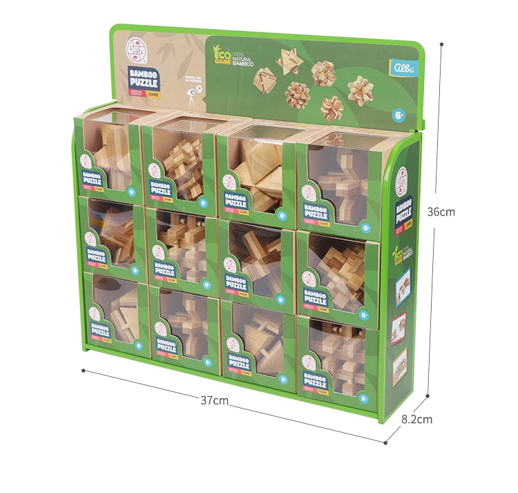 Eco-friendly  Iq Brain Teaser Toy 3D Bamboo Lock Puzzle Game for Teens