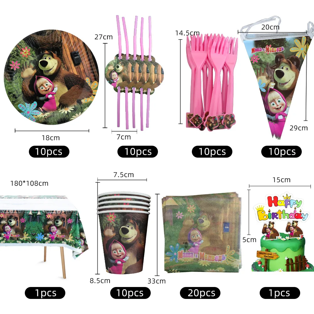 New Cartoon Marsha Bear Table Cloth Disposable Martha Masha Bear Table Cover for Birthday Party Decoration Table Covers