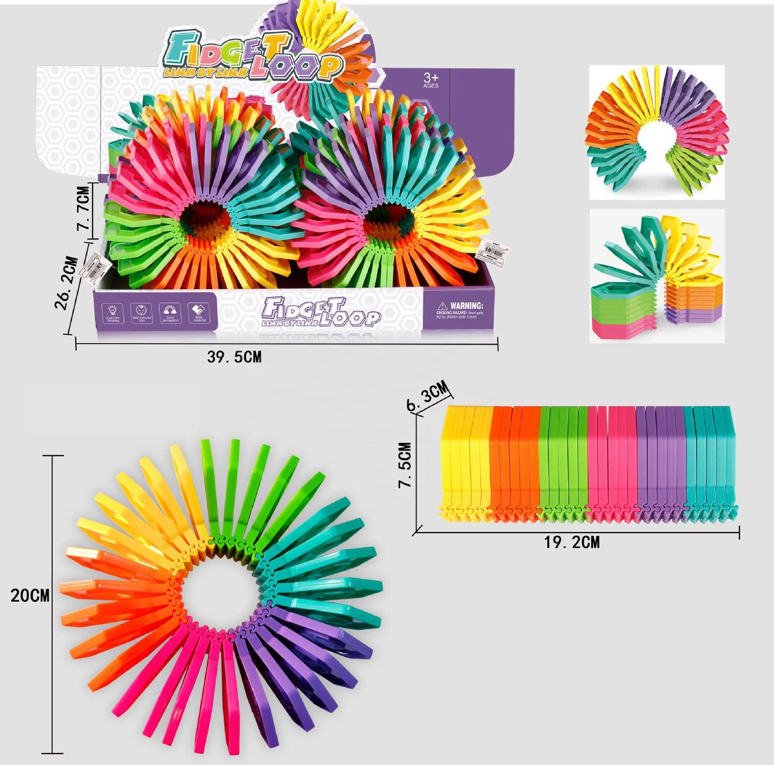 Rainbow Novelty Fidget Loop Toys Link by Link Loop Combine Clip Stress Relief Fidget Toys for Kids