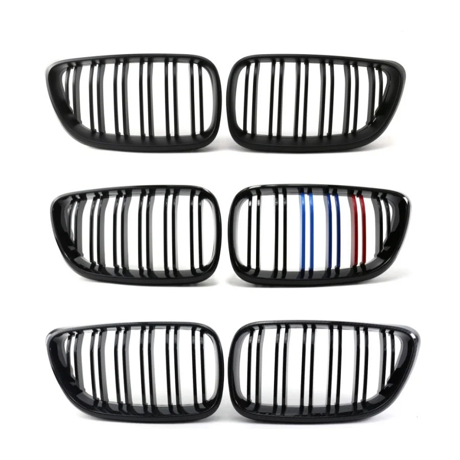 TIYPEOR Double Slat Front Grille Car Accessories Kidney Mesh Bumper Grill for Bmw 2 Series F22 2014 - 2018 Glossy Matte Black