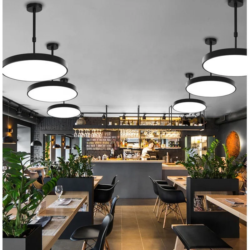 Modern Pendant Lighting Iron Rod Round Black Chandeliers Ceiling Pendant Lights for Kitchen Island Restaurant Cafe