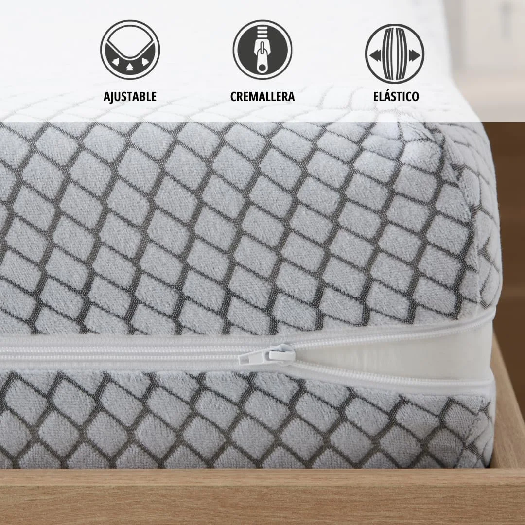 Washable Grey Grid Mattress Cover Mattress Encasement with Zipper factory