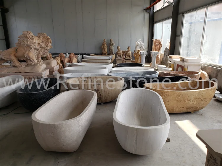 Grey Color Freestanding Natural Solid Marble Bathtub For Five Star