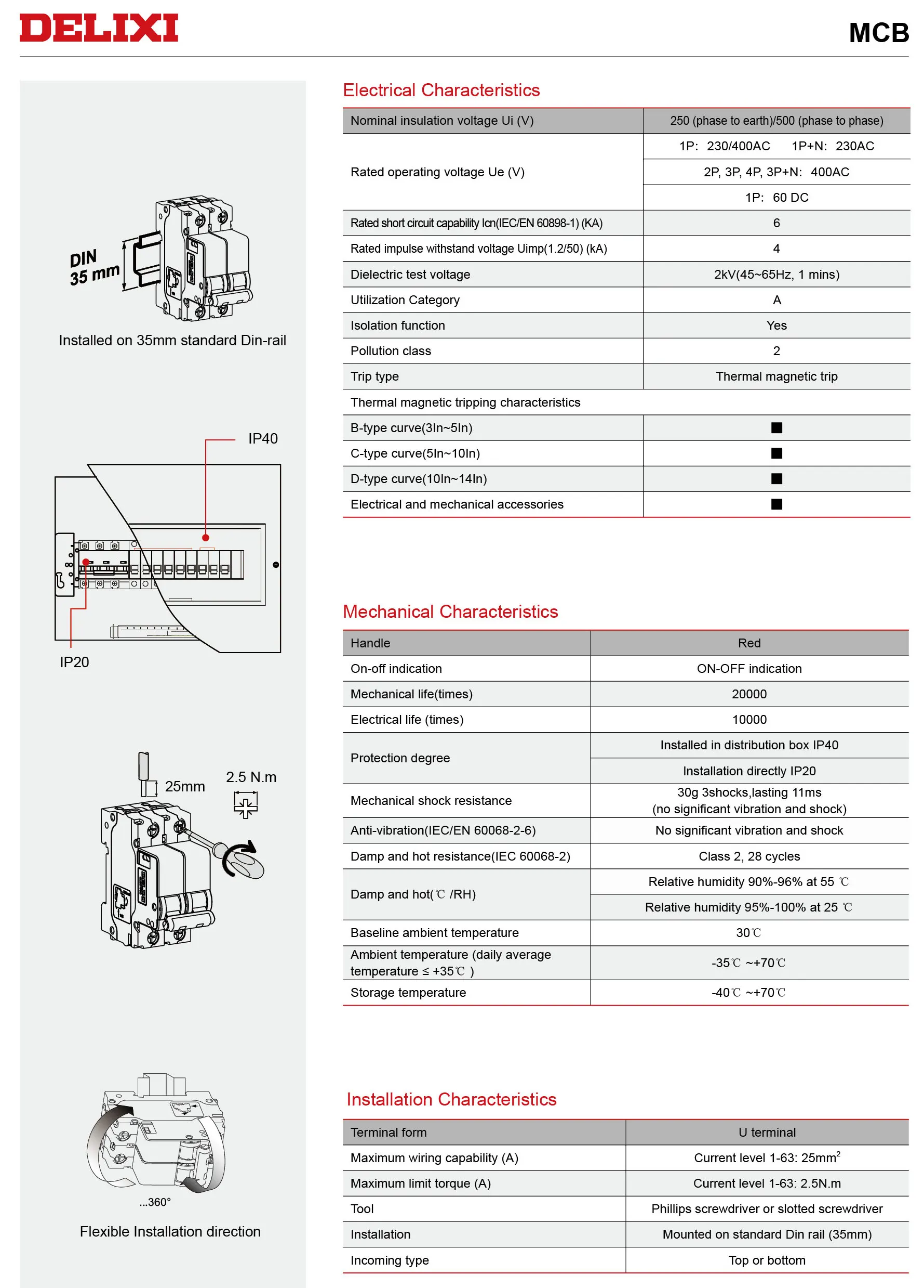 Delixi original CDB6i MCB 1P 2P 3P 4P 6A 10A 16A 20A 25A 32A 40A 50A 63A C6 C10 C16 C20 C25 C32 C40 C50 C63 Mini Circuit Breaker