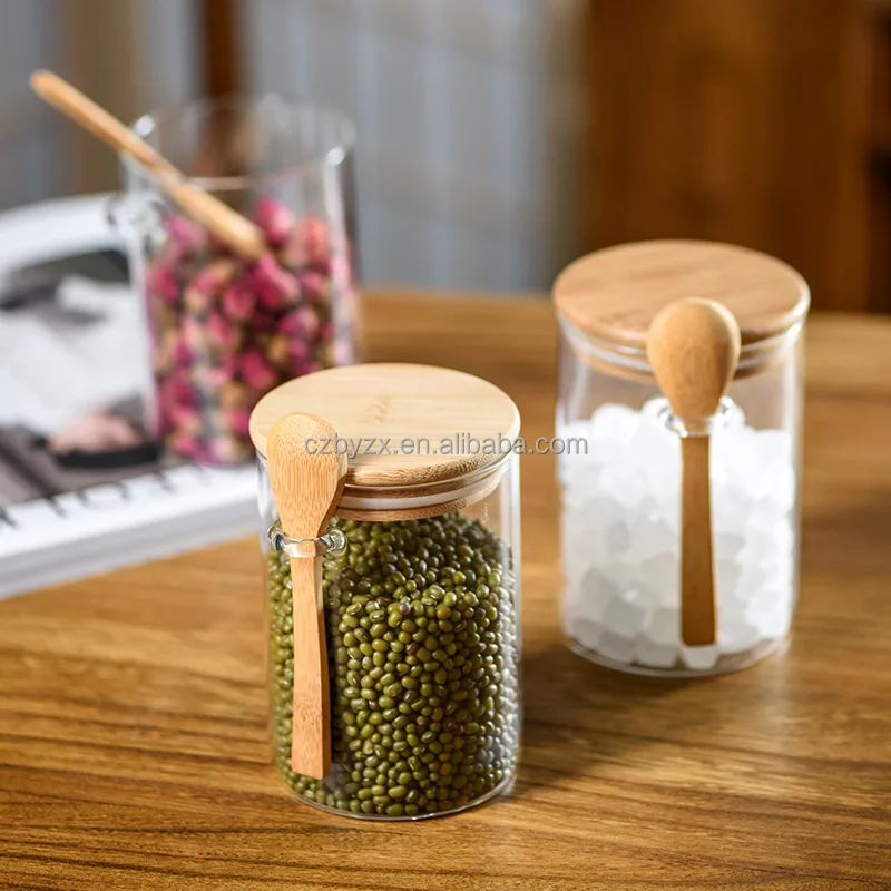 Airtight Borosilicate Glass Food Storage Bottle & Jar with Bamboo Lid ...