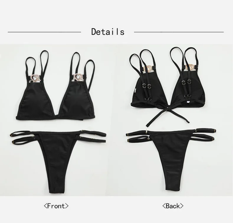 Black Sexy Bandeau Bikini Female Swimsuit Diamond Bikini Rhinestone