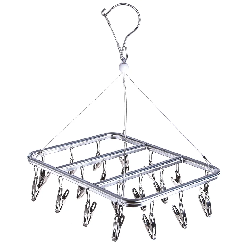 SOLELY Factory's Hot Sale Medium size Metal Rectangular Hanging Drying Rack with 20 Clips Wardrobe Balcony Bathroom Living room