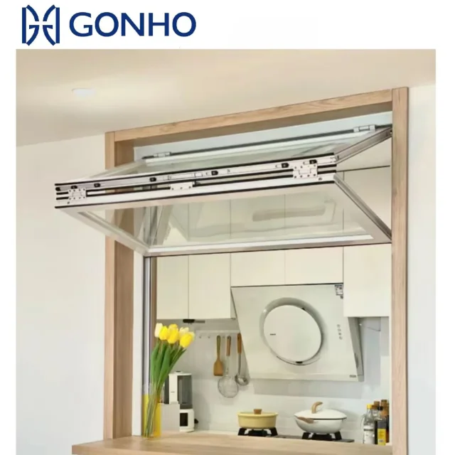 Gonho Factory Manufacturing Top Zipper Automatic Fold up Window Aluminum Folding windows and Doors for Balcony