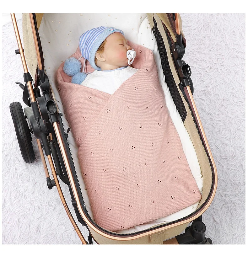 Luxury Organic Cotton Newborn Baby Knit Solid Color Lace Blanket Warm & Cozy for Strollers & Cribs