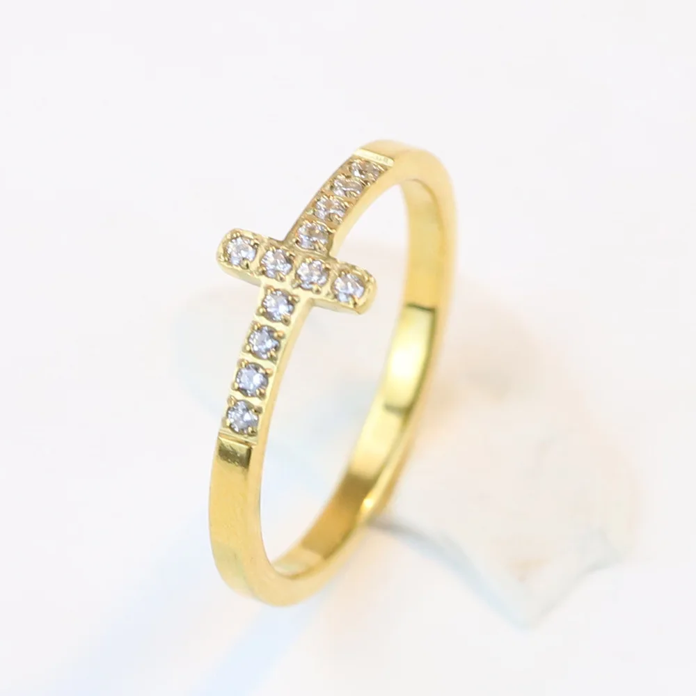 Simple Personality Cross Temperament Selling 7 MM Diamond Ring Stainless Steel Gold Silver Ring for Women Hainon 705