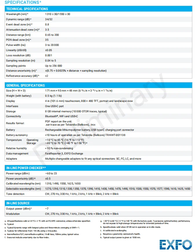 EXFO 1310/1550nm 34/32dB with Link Map and in Line Power Checker in ...