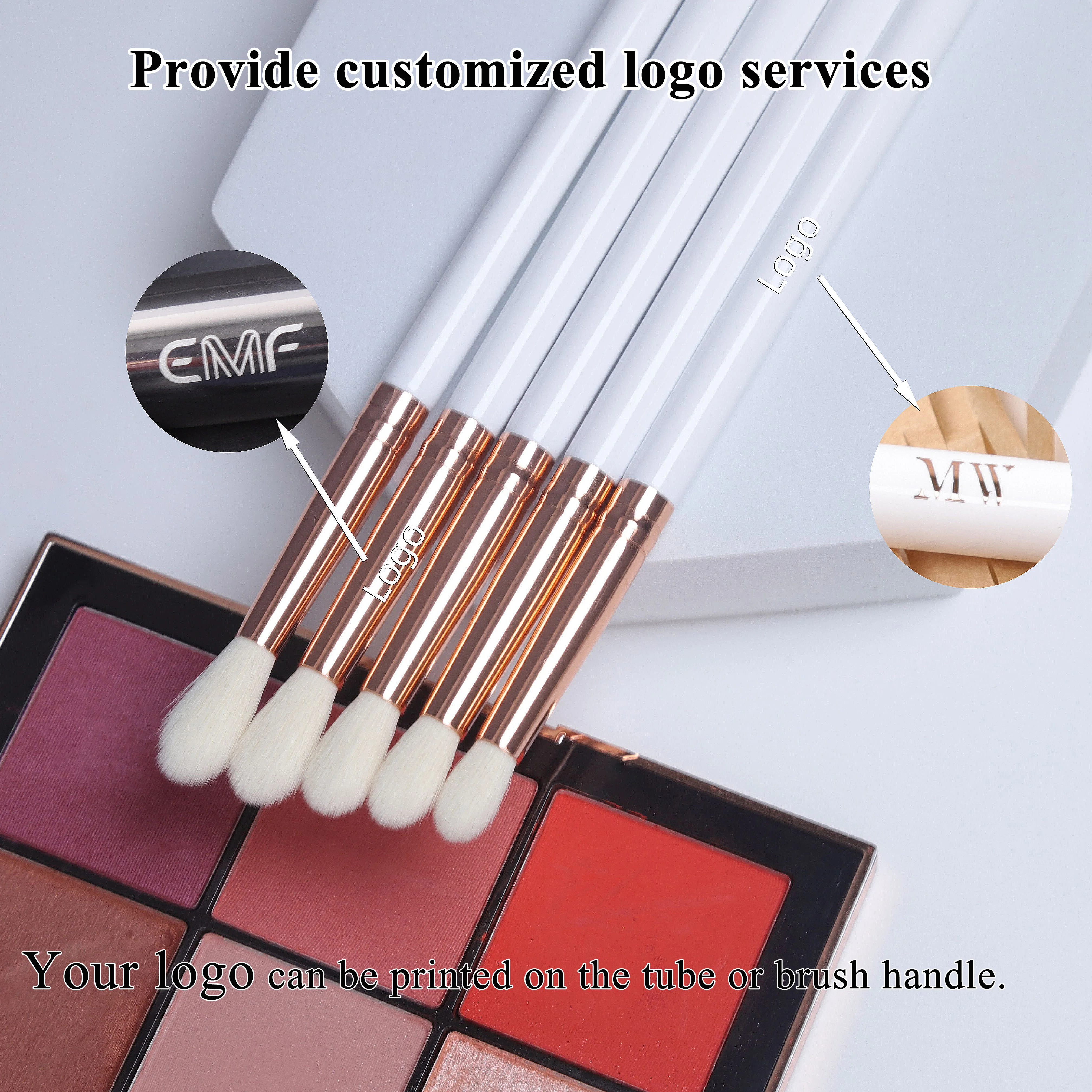 EMF Professional High-quality Single Eyeshadow Blending Smudge Makeup Brush Rose Gold White Soft Hair Custom logo Makeup Tools