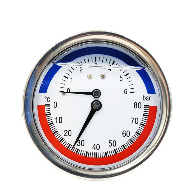 6bar Water Thermobarometer 80C Temperature Dial 80mm Thermometer Pressure Gauge Back Connection For Underfloor Heating System