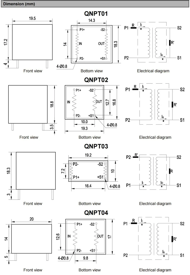 Pcb Mount Current Transformer CT QNCT02 10A/10mA 50A 25mA 10A/5mA 20A/20mA Small Current Transducer AC Precision Current Sensor