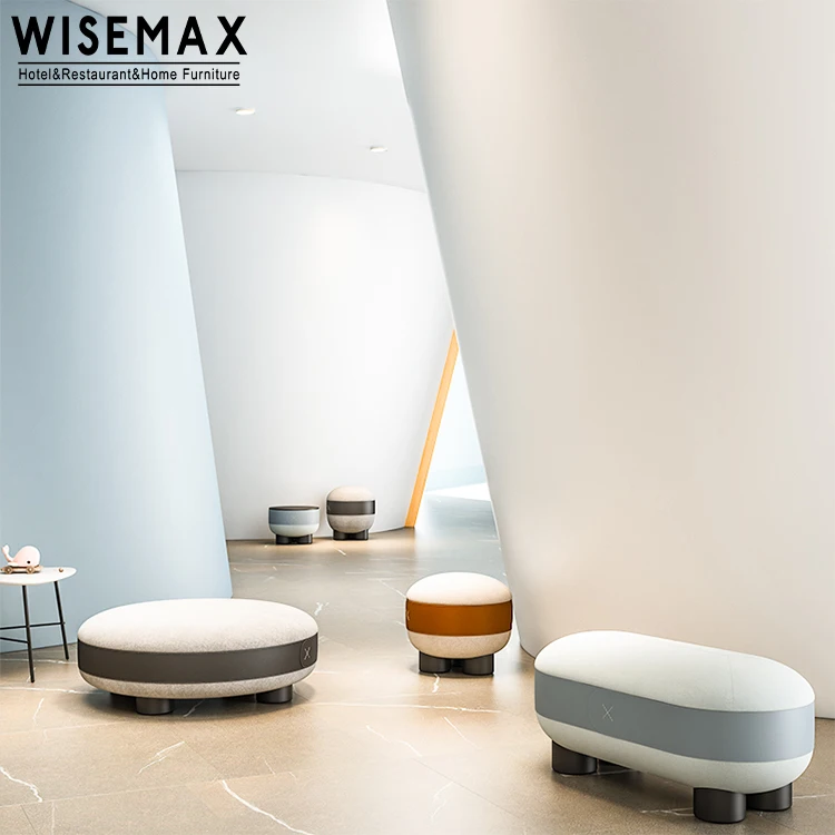 WISEMAX FURNITURE Simple Round Storage Ottoman with Legs Different Size Fabric Stool for Apartment Living Room