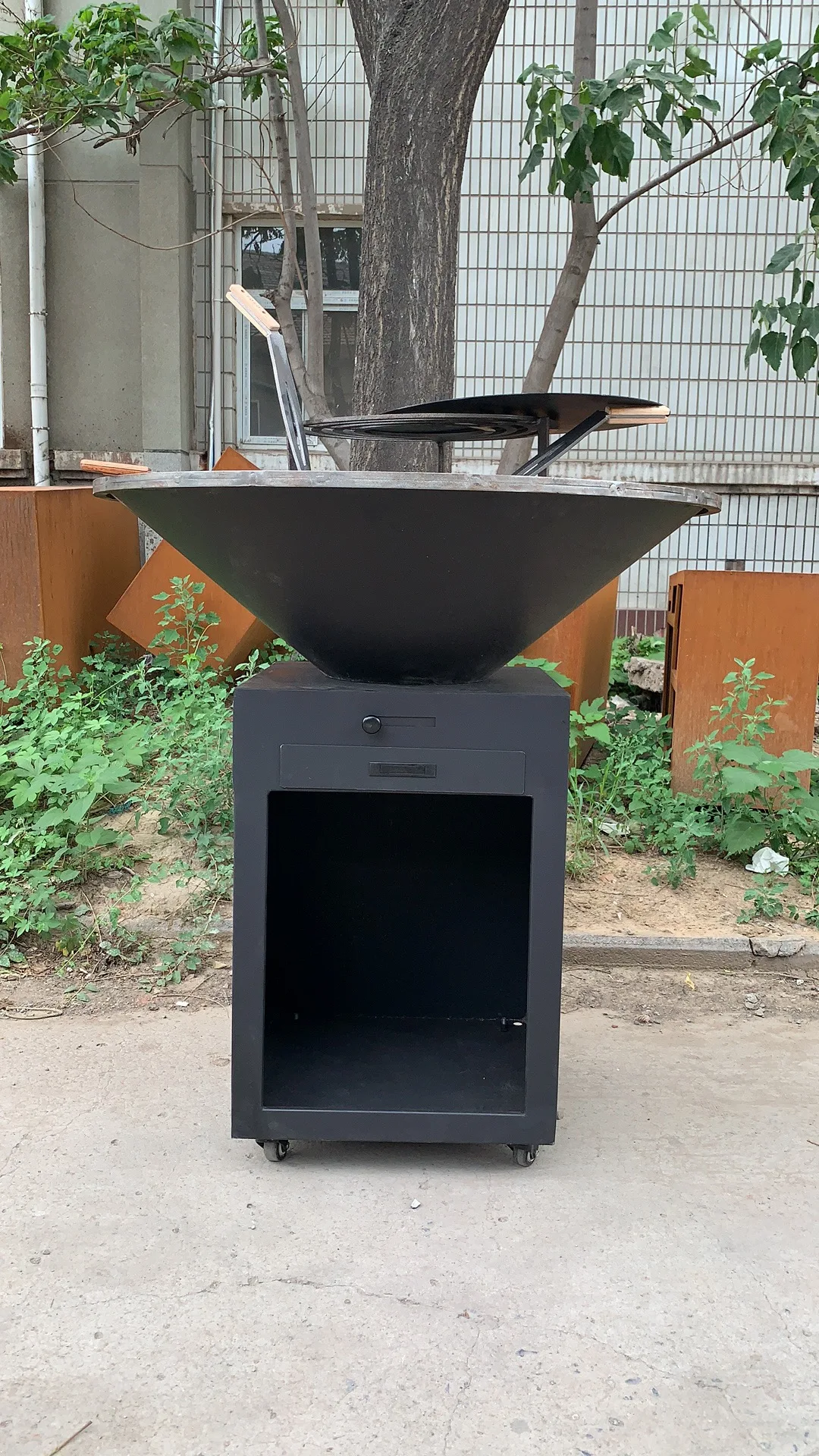 Commercial Bbq Grill Outdoor Kitchen Charcoal Corten &stainless Steel Fire Pit Table Wood