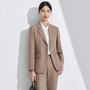 Custom made women's long sleeve formal notched lapel button down jacket pocket casual jacket suit