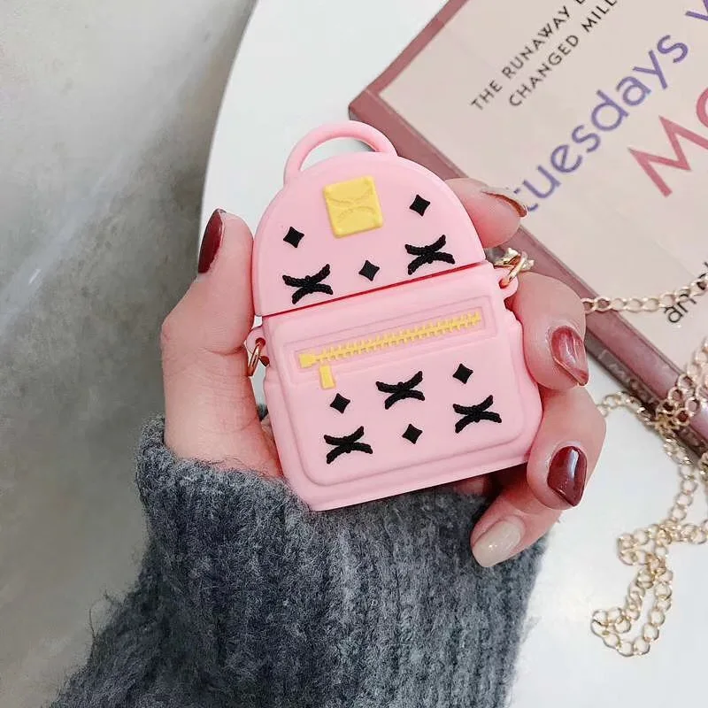 Wholesale Girl Fashion Luxury Case Bag Backpack Silicon Case Cute Earphone Silicone Cover With Chain for AirPods for Airpods 1 2