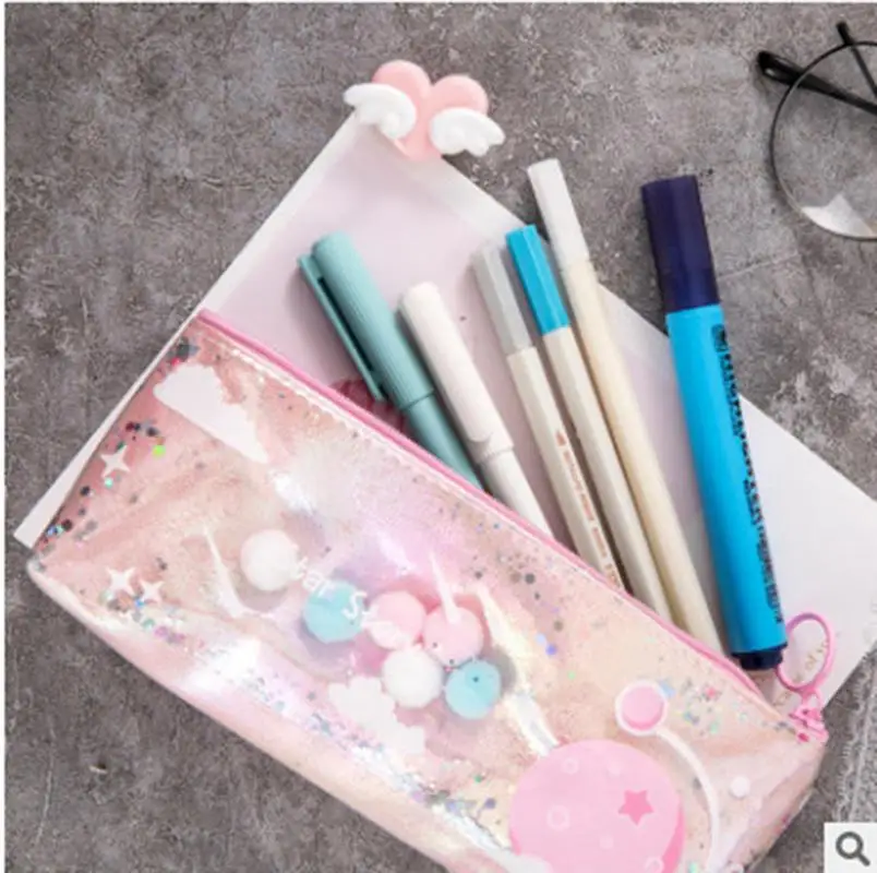 hot selling quicksand pencil case hologram