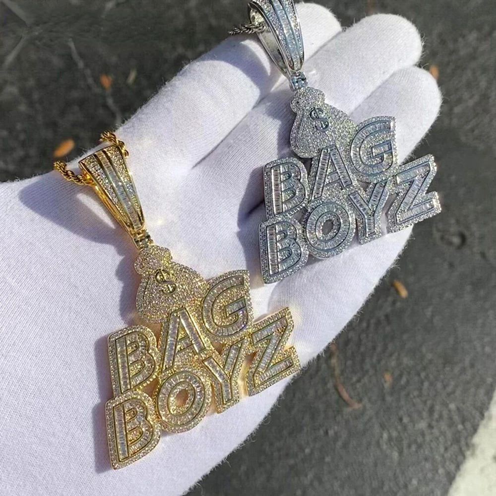 CZ Letters Bag Boyz Pendant Necklace - Iced Out Bling