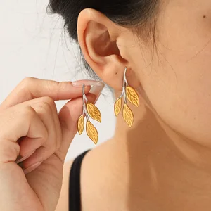 MW Wholesale Summer Beach Vacation Style 18K Gold Women Earrings Pattern Leaf Earrings Stainless Steel PVD Plate Earring