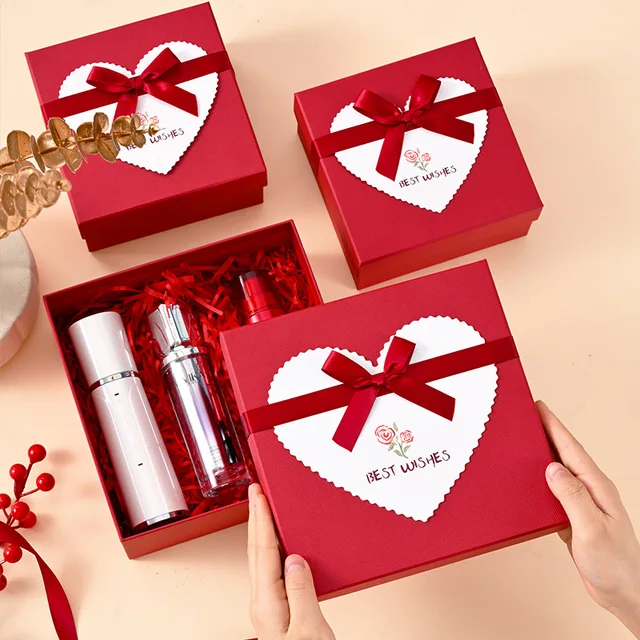 Free Sample Wedding Gift Box Candle Red White Custom Luxury Gift Box Christmas Gift Box with Satin-Ribbon Packing case