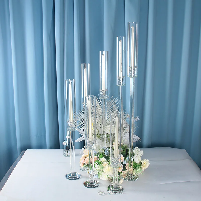 Ready to Ship Europe  Clear Crystal Candle Holders Stand Wedding Home Decoration