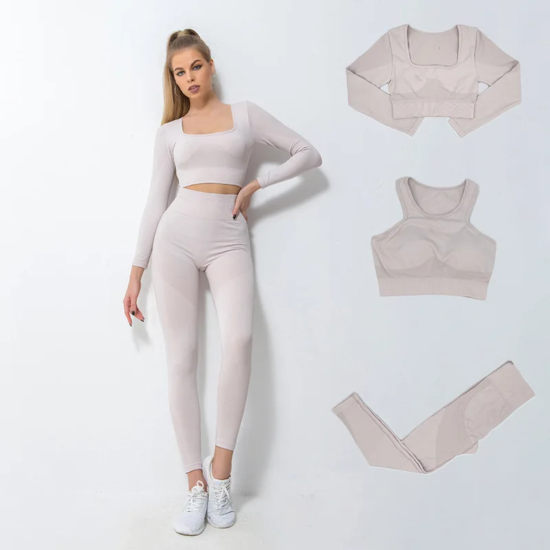 Energy Seamless Yoga Set Sport Outfit for Woman Gym Clothing Fitness Long  Sleeve Crop Top High Waist Leggings Running Sportswear