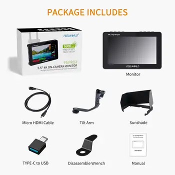 FEELWORLD F5 PROX 5.5 Inch Camera Field Monitor Touch On-Camera Monitor 1600nit DSLR Field Camera F970 Power product image