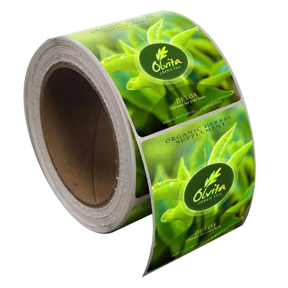 Custom Print Cosmetic Sticker Roll Waterproof Adhesive Vinyl Beard Oil Essential Oil Glass Food Bottle Packaging Sticker Label