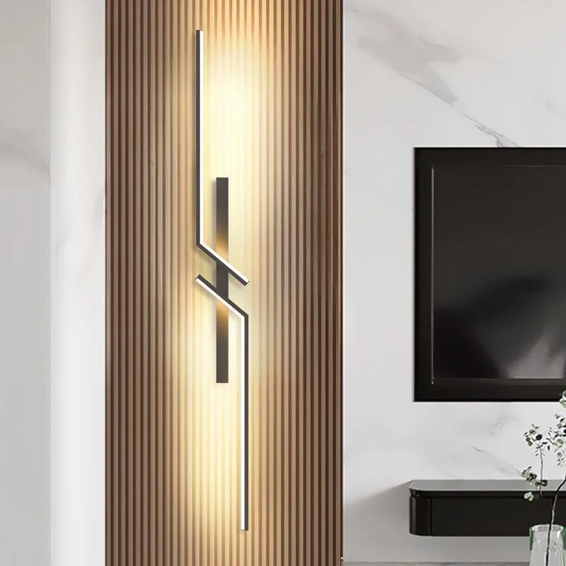 Gold Black Luxury Linearity Sconce Lambası TV Arka Plan Duvar LED Yatak Odası Duvar Lambası İç Mekân Şarjlı Duvar Işığı