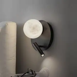 Modern minimalist all-copper marble wall lamp rotatable reading LED background wall lamp moon bedroom bedside lamp