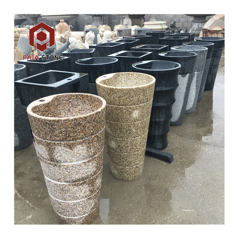 Modern Style Solid Cylinder Free Stand Granite Pedestal Sink with Drainer for Hotels and Bathrooms