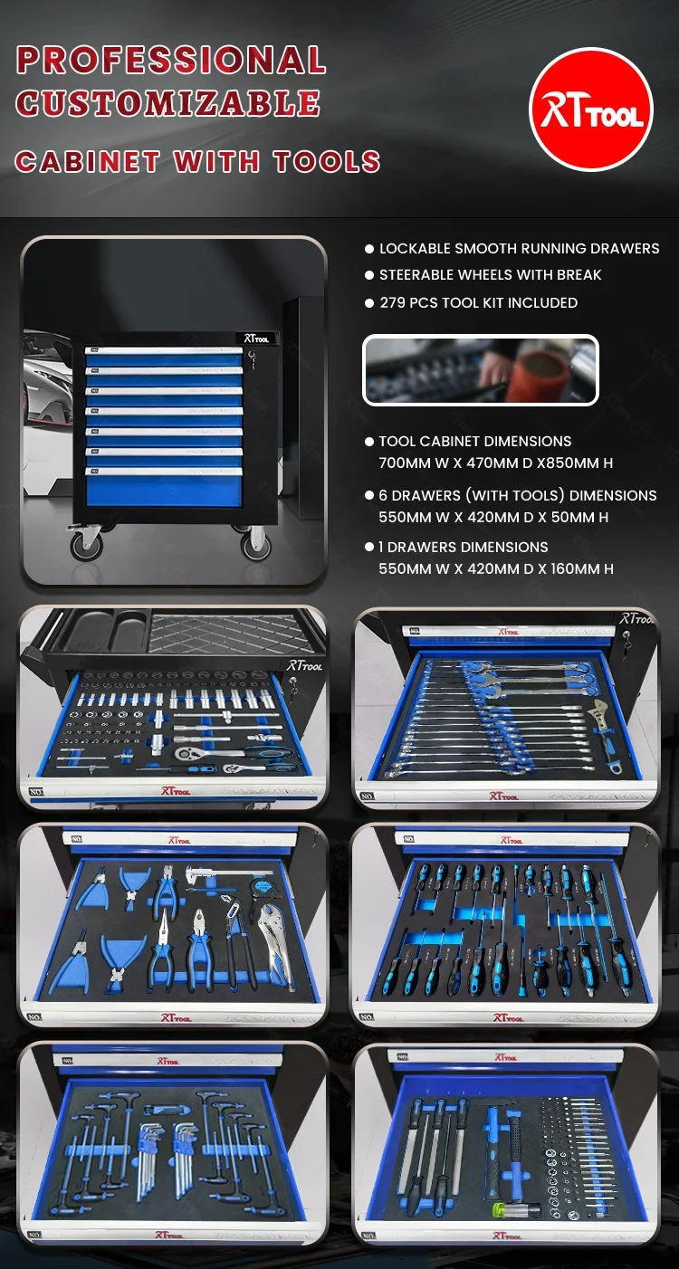Rbt Tools Rack RTTOOL 279pcs Professional Tool Box - 7 Drawer Cabinet